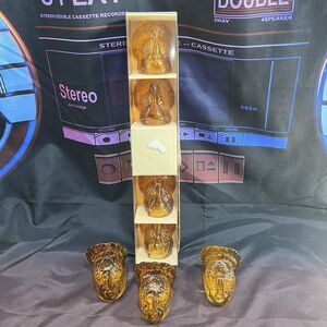 THANKSGIVING Turkey Amber Glass Candle Stick Holders Miniature 2” Set Of 7